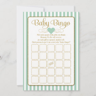 Baby Bingo Mint Green Gold Baby shower Game Kaarte Kaart