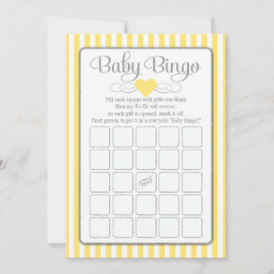 Baby Bingo Yellow Grey Baby shower Game Kaarten