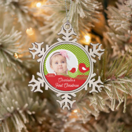 Baby Bird Baby's eerste kerstfoto Tin Sneeuwvlok Ornament