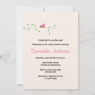 Baby Bird Nest Baby shower Invitation- Girl Kaart