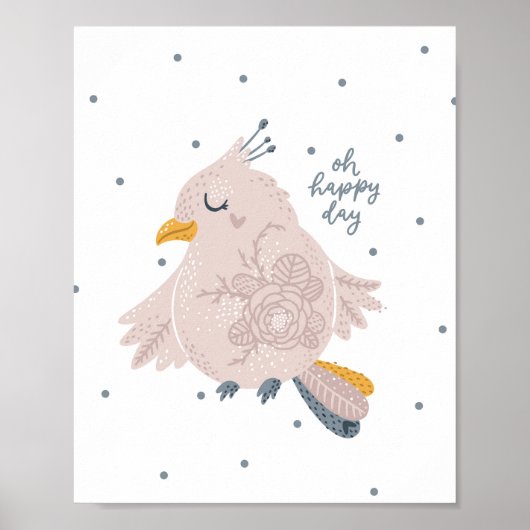 Baby Bird Pink Happy Day Poster | Wandafdrukken (Voorkant)