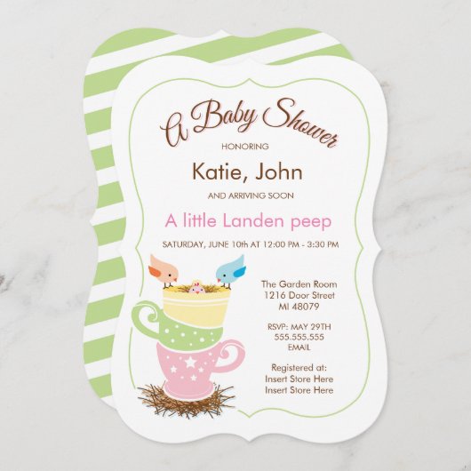 Baby Bird | Uitnodiging tot Baby shower van Girl (Voorkant / Achterkant)