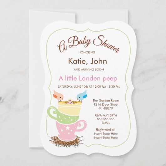 Baby Bird | Uitnodiging tot Baby shower van Girl (Voorkant)