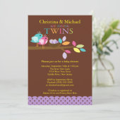 Baby Birds Nest Twins Baby Shower Invitations (Debout devant)
