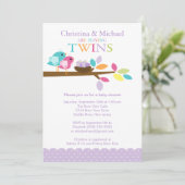 Baby Birds Nest Twins Baby Shower Invitations (Debout devant)