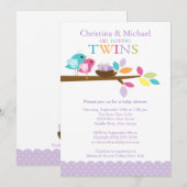 Baby Birds Nest Twins Baby Shower Invitations (Devant / Derrière)