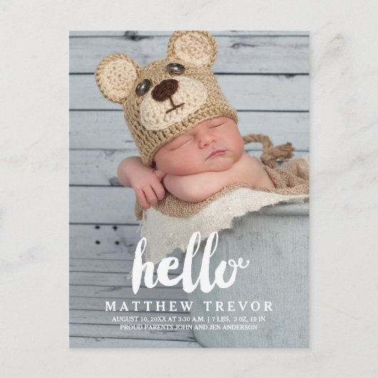 Baby Birth Announcement Briefkaart | HALLO (Voorkant)