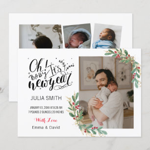 Baby Birth Announding Fotokaart Elegant Floral Aankondiging