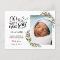 Baby Birth Announding Fotokaart Elegant Floral