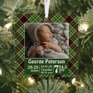 Baby Birth Stats Birth Record Foto Green Pset Metalen Ornament