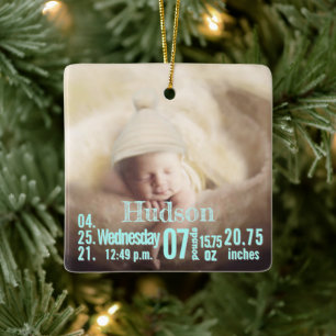 Baby Birth Stats Birth Record kerstfoto Cera Keramisch Ornament