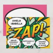 Baby Birth Stats Comic Book Pop Art Faire-part (Devant / Derrière)