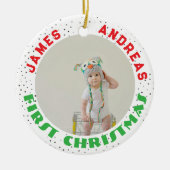 Baby Birth Stats Deer Photo Baby's 1st Christmas Keramisch Ornament (Voorkant)