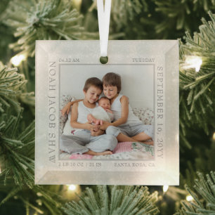 Baby Birth Stats White Snowflake Photo Lijst Glas Ornament