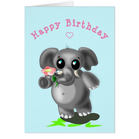 Baby Birthday Card Petit éléphant avec fleurs (Devant)