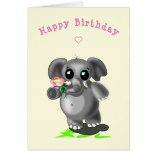 Baby Birthday Kaart Little Elephant with Flower