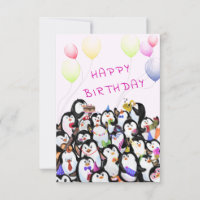 Baby Birthday Kaart Penguins Party - Jouw tekst Na