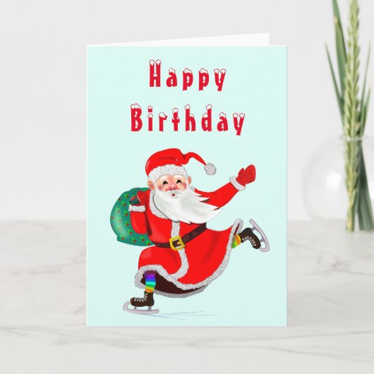 Baby Birthday Kaart Santa met cadeau voor jou (Voorkant)