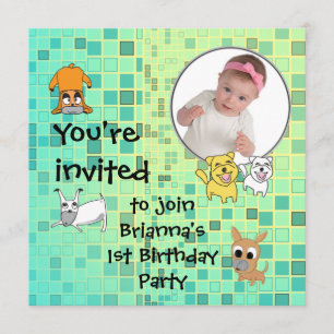 Baby Birthday Party Invitation Dog Cartoon Kaart