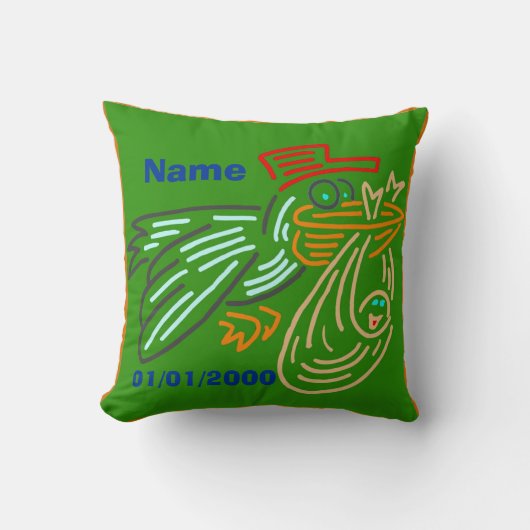 Baby Birthday Stork Coussin Vert (Recto)