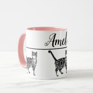 Baby Black White Tabby cat Cats Whimsical Art Mok
