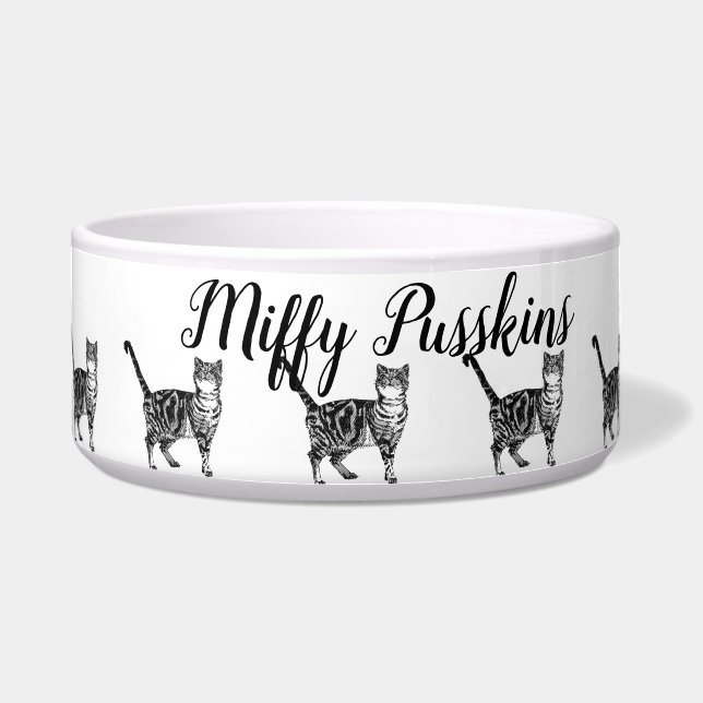 Baby Black White Tabby cat Cats Whimsical Art Voerbakje (Voorkant)