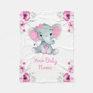 Baby Blanket Girl Elephant Name Custom Gift Idee Fleece Deken