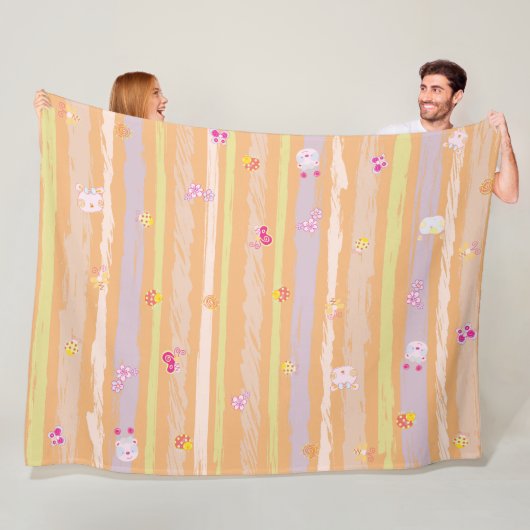 Baby Blanket – Whimsical Nature Parade Pastel Fleece Deken (In situ)