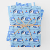Baby Blau Slaande Pinguïn Inpakpapier Set Vel (In situ)