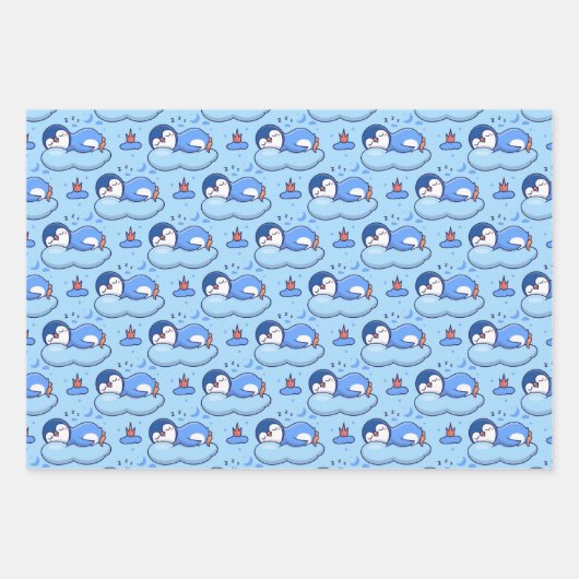 Baby Blau Slaande Pinguïn Inpakpapier Set Vel (Voorkant)