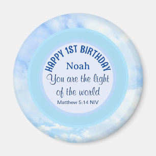 Baby Blauw 1e Verjaardag Christelijk Geloofsbijbel Magneet