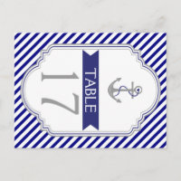 Baby blauw anker nautische bruiloft tafel nummer