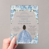 Baby Blauw Bloemen Bruin Prinses Zilver Quinceañer Acryl Uitnodigingen (Insitu (Draagbaar))