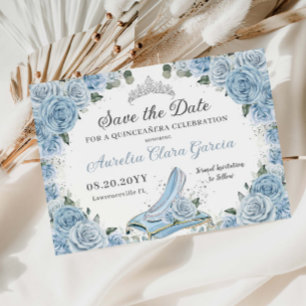Baby Blauw Bloemen Glas Schoen Quinceañera Sweet 1 Save The Date