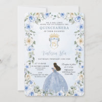 Baby Blauw Bloemen Prinses Jurk Goud Quinceañera