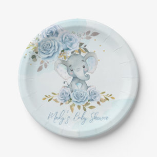 Baby Blauw Bloemen Schattige Olifant Boy Baby show Papieren Bordje