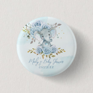 Baby Blauw Bloemen Schattige Olifant Boy Baby show Ronde Button 3,2 Cm