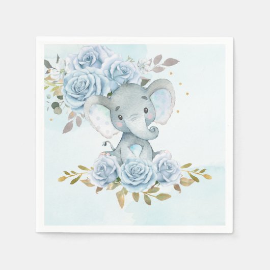 Baby Blauw Bloemen Schattige Olifant Boy Baby show Servet (Voorkant)