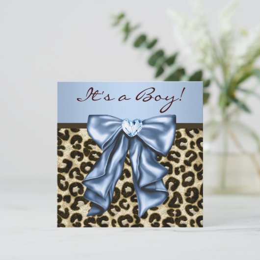 Baby Blauw Bruin Luipaard Baby Boy Douche Kaart (Staand voorkant)