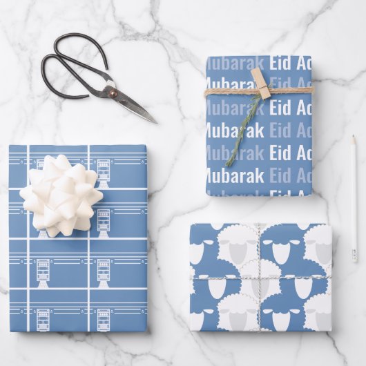 Baby Blauw Eid Adha Mubarak Kaaba Schaap Patroon Inpakpapier Vel (Voorkant)