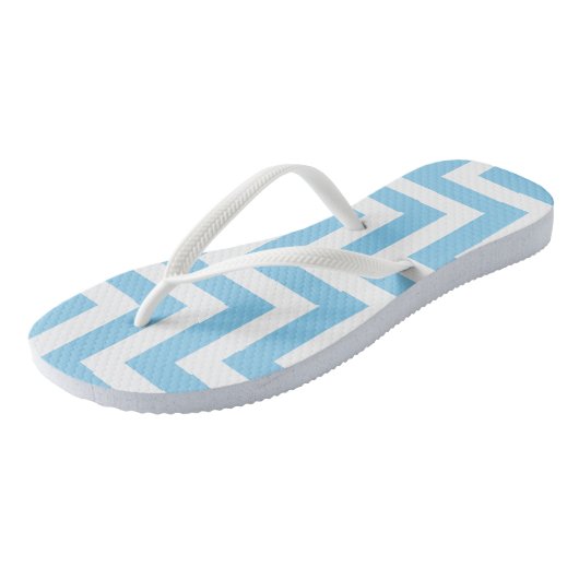 Baby Blauw en Wit Grote Diagonale Chevron Strepen Teenslippers (Schuin)