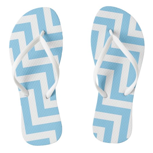 Baby Blauw en Wit Grote Diagonale Chevron Strepen Teenslippers (Voetbed)
