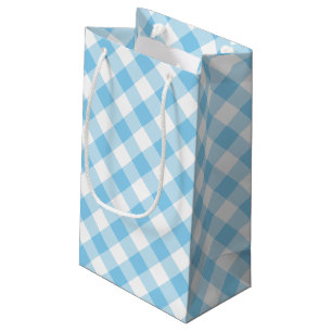 Baby Blauw en Wit Grote Diagonale Gingham Checks Klein Cadeauzakje
