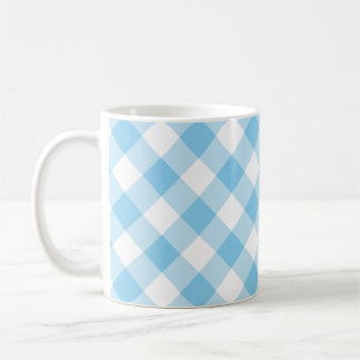Baby Blauw en Wit Grote Diagonale Gingham Checks Koffiemok