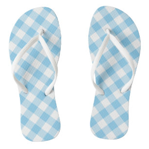 Baby Blauw en Wit Grote Diagonale Gingham Checks Teenslippers