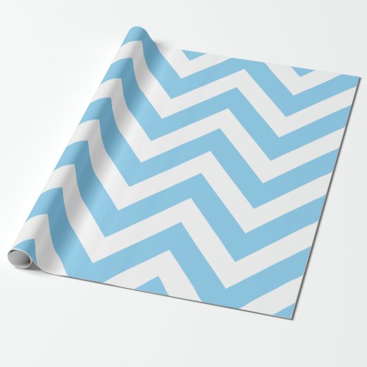 Baby Blauw en Wit Grote Grootte Chevron Strepen Cadeaupapier (Uitgerold)