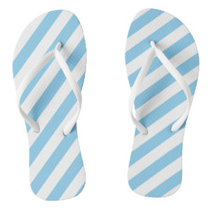 Baby Blauw en Wit Grote Grootte Diagonale Strepen Teenslippers