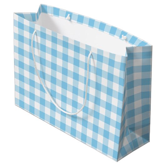 Baby Blauw en Wit Grote Grootte Gingham Checks Groot Cadeauzakje (Achterkant Gekanteld)
