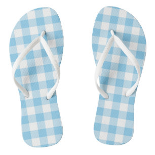 Baby Blauw en Wit Grote Grootte Gingham Checks Teenslippers