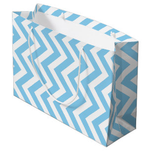 Baby Blauw en Wit Grote Grootte Verticale Chevron Groot Cadeauzakje